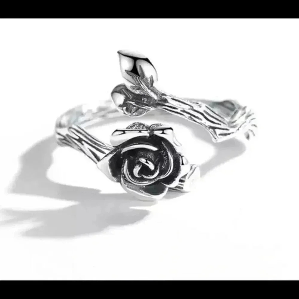 925 Stamp Rings for Women Trendy Elegant Vintage Make Old Simple Flowers